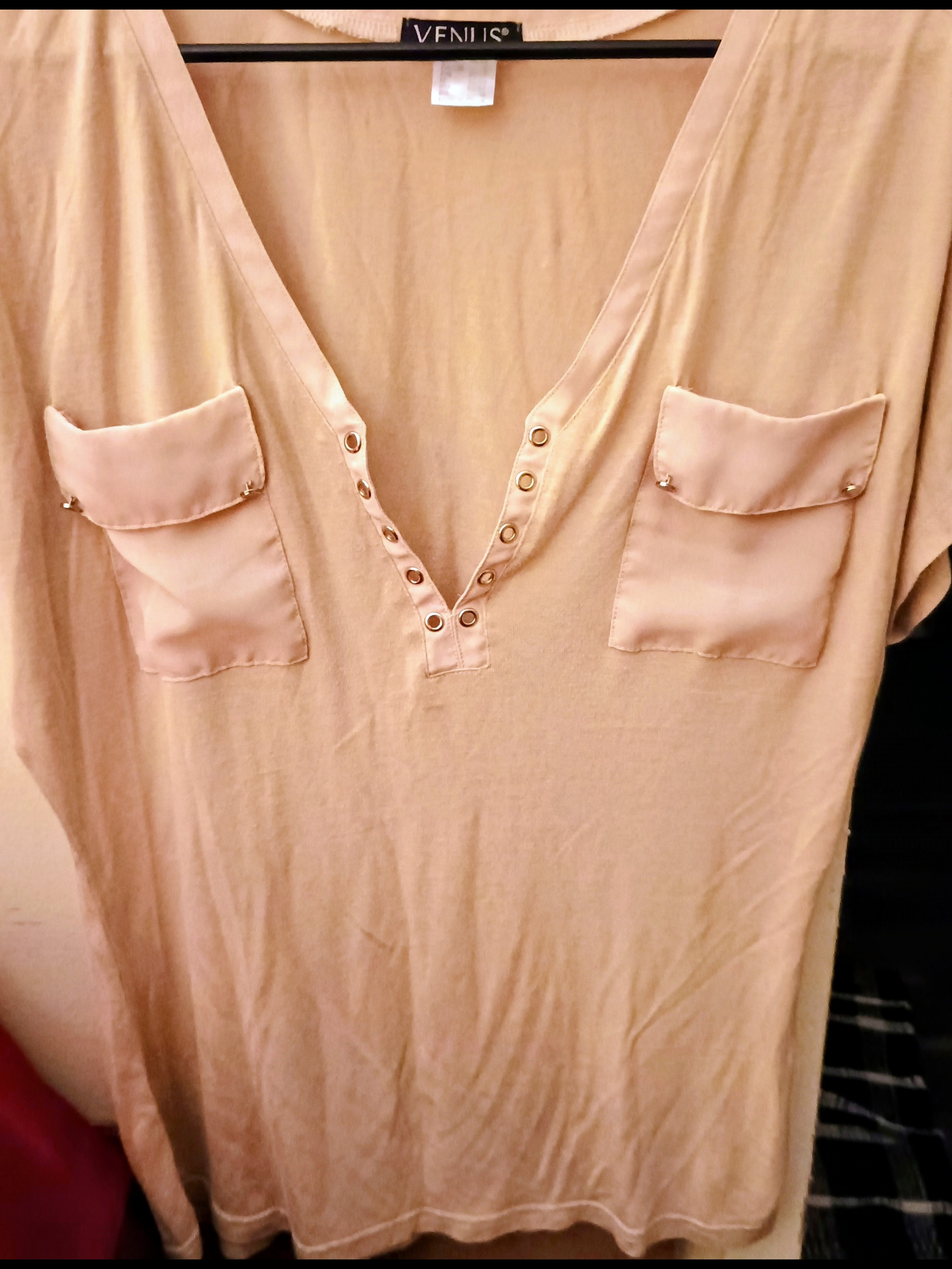 Venus Beige V-Neck Pocket Tee